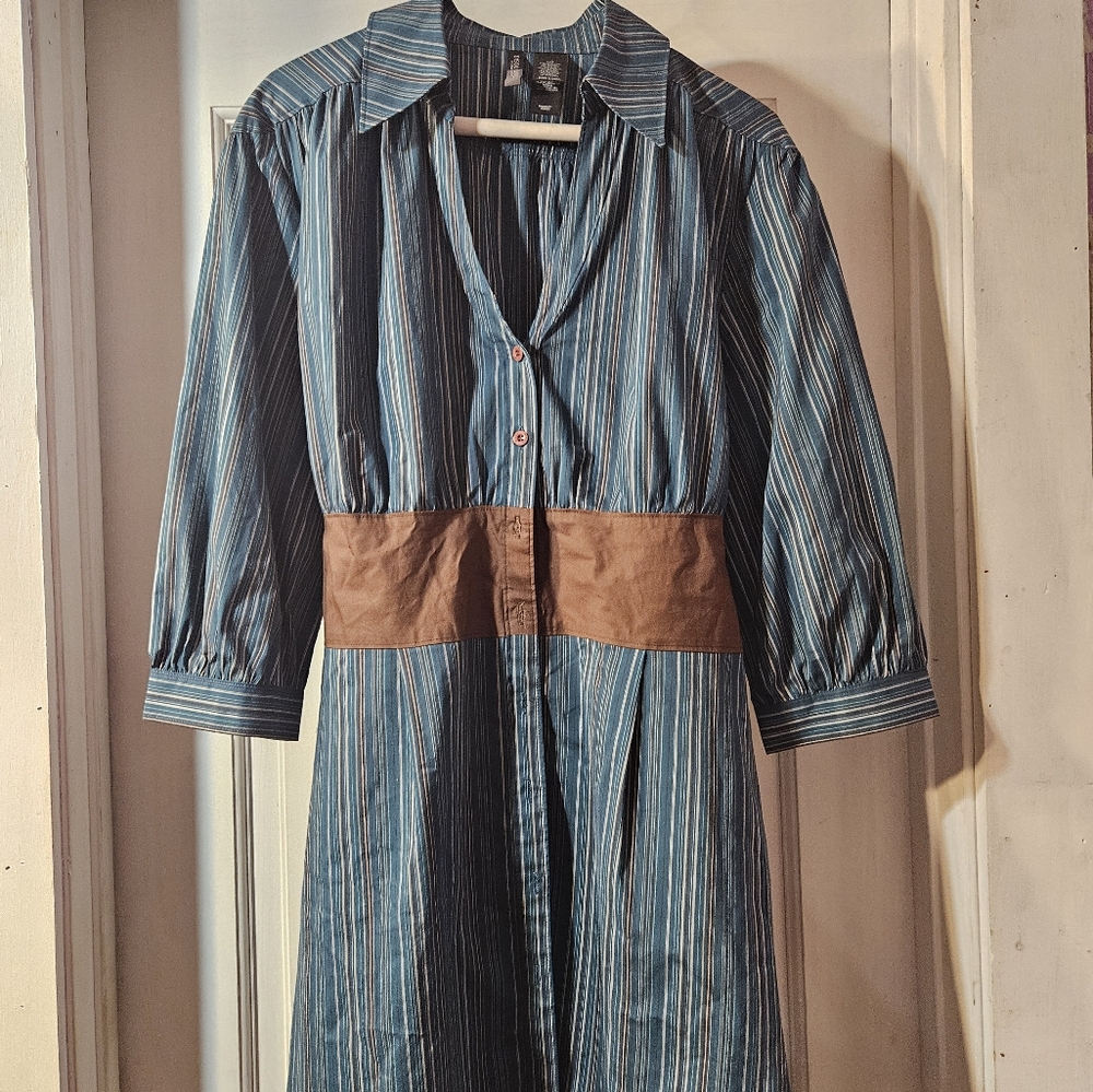 Striped Green and Brown Dress With Capri Leggings Size Large